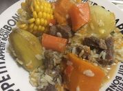 Una foto de carbonada de zapallo con arroz