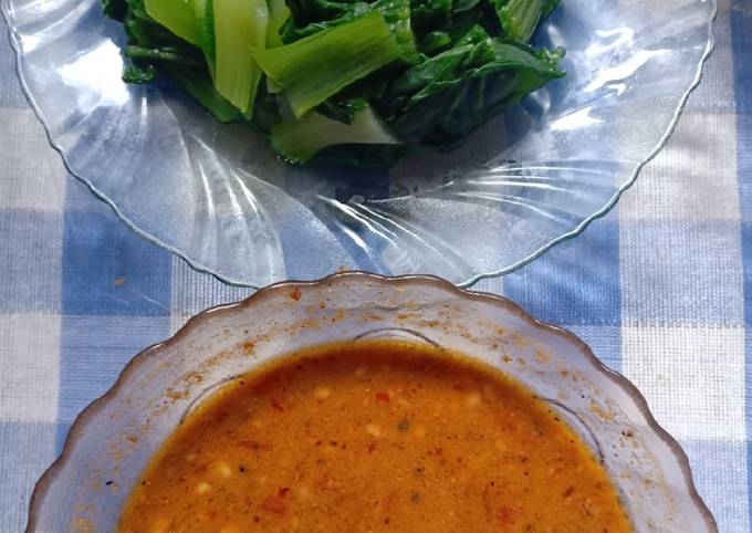 8. Sambal Kacang Pokcoy Rebus (sambel pecel)