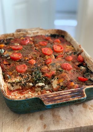 A picture of Mushroom and chard Lasagne.