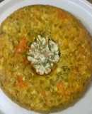 Budín de verduras con salsa de queso y ciboulette