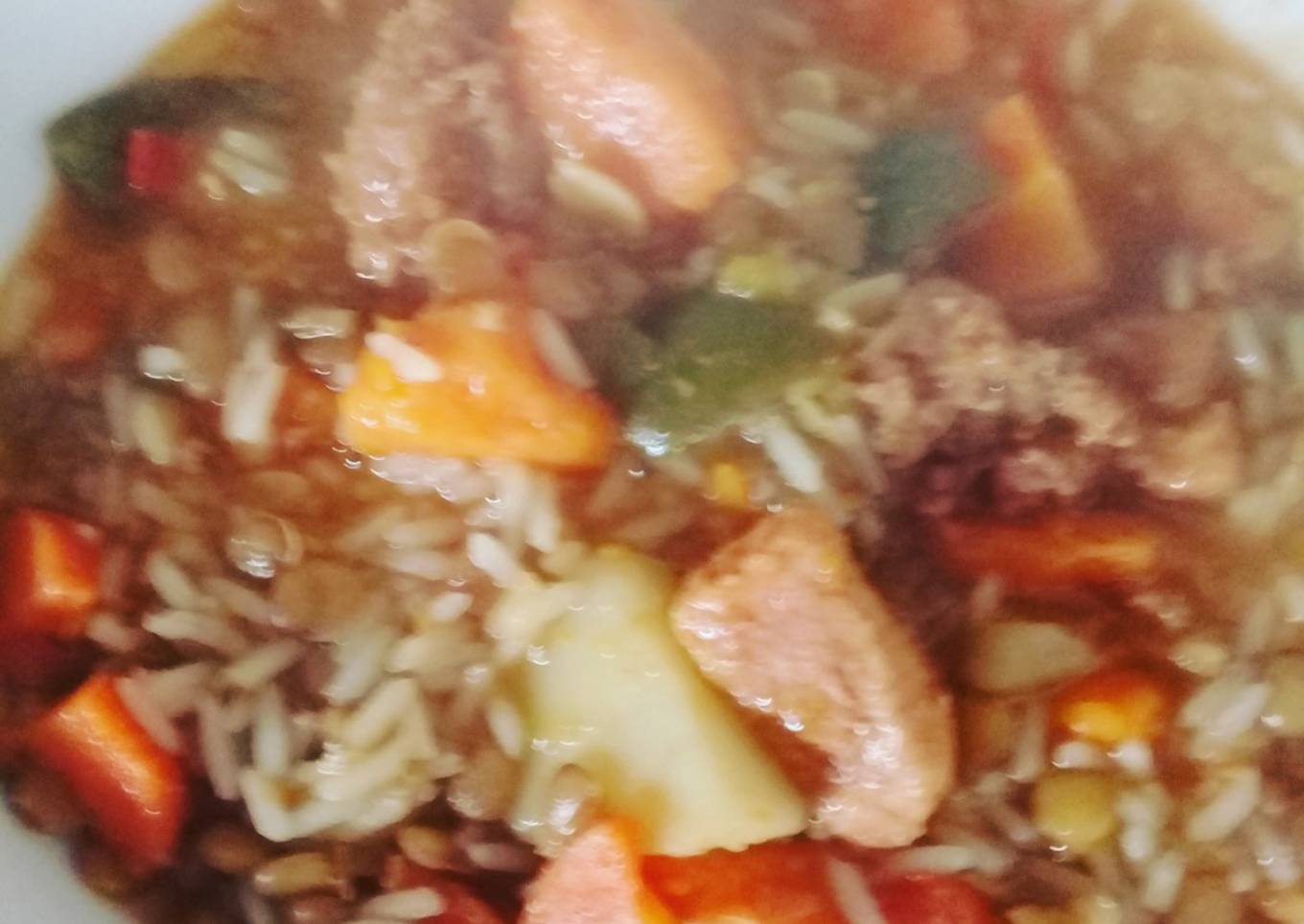 Guisito  carne, verduras, arroz y lentejas !!¡!