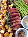 Bò, Măng Tây và Khoai Tây Nướng (Marinated Ribeye Steak - Butter Garlic Parmesan Roasted Potatoes)