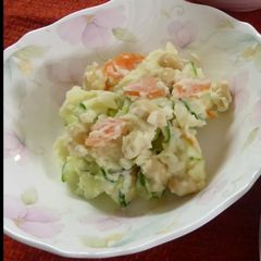 Potato salad with boiled soybeans A picture of Potato salad with boiled soybeans.