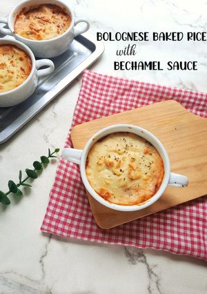 Foto resep Bolognese baked rice with bechamel sauce