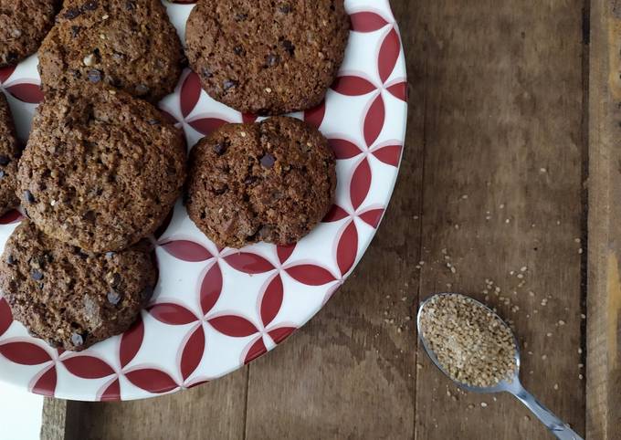 Comment faire Cuire Savoureux Cookies choco-noisettes-sesame IG Bas