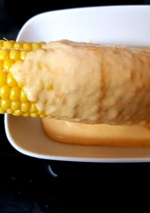 A picture of My Corn on the Cob with homemade Cheese Sauce. 😘.