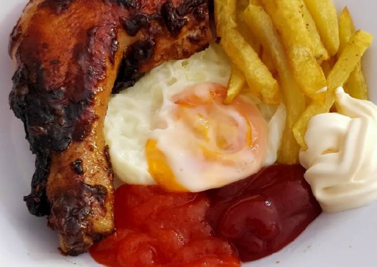 Grilled Chicken and French Fries with Egg