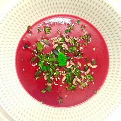 Beetroot, mint & cumin soup A picture of Beetroot, mint & cumin soup.