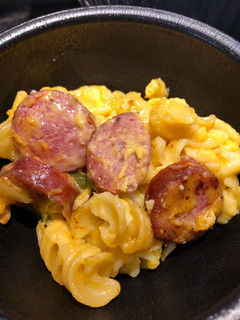 A picture of Baked Pasta with Cheddar Cheese and Smoked Beef Sausage.