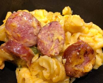 New Recipe Baked Pasta with Cheddar Cheese and Smoked Beef Sausage Home Style