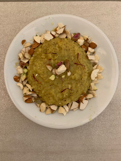 A picture of Kesar Coconut Halwa.