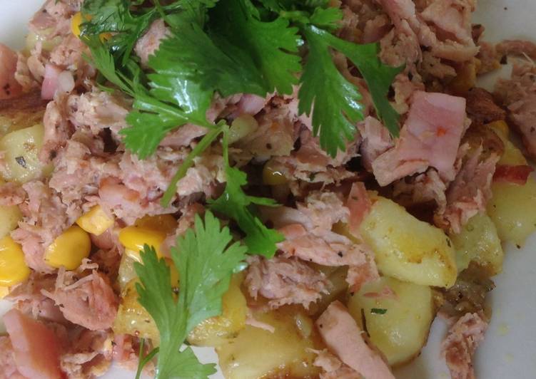 Roasted Potato Indian Curry with Tuna and Sweet Corn