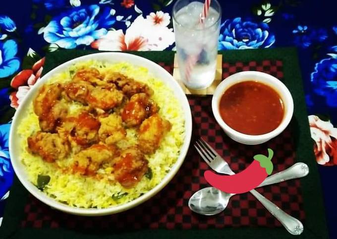 Simple Way to Prepare Mario Batali KFC Rice With Hot Shots n Garlic Sauce🍚🍲😋