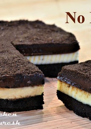A picture of No-Bake Tripe Layer Oreo & Chocolate Cake | Egg-less Cake.