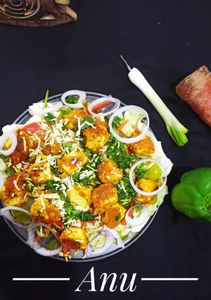 A picture of Paneer tikka salad.