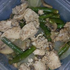 A picture of Balsamic Chicken with Lemony Mushrooms and Beans.