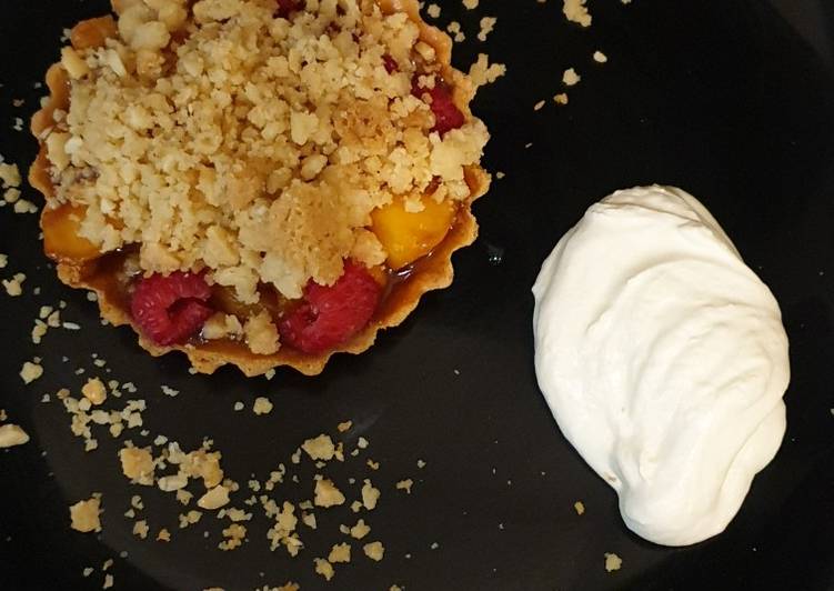 Steps to Prepare Quick Nectarine, Raspberry, Polenta and Almond crumble tart