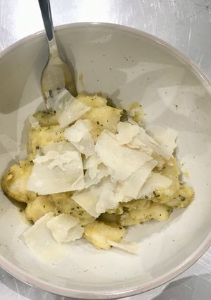 A picture of Gnocchi with squash & sage purée.