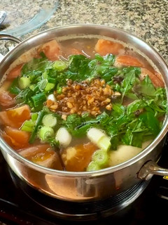 A picture of Cambodian fish and pineapple soup.