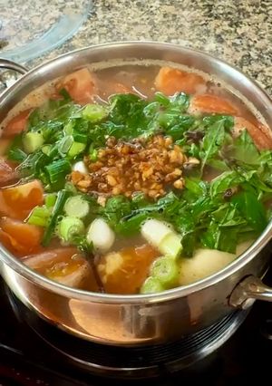 A picture of Cambodian fish and pineapple soup.