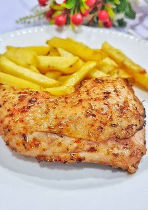 A picture of Devilled chicken and chips recipe.