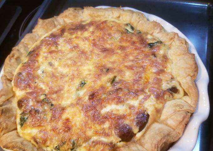 Recipe of Homemade Mushroom, carmelized onion, spinach, and gruyere quiche