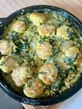 Boulettes de poulet aux jeunes épinards frais et orzo 🐓