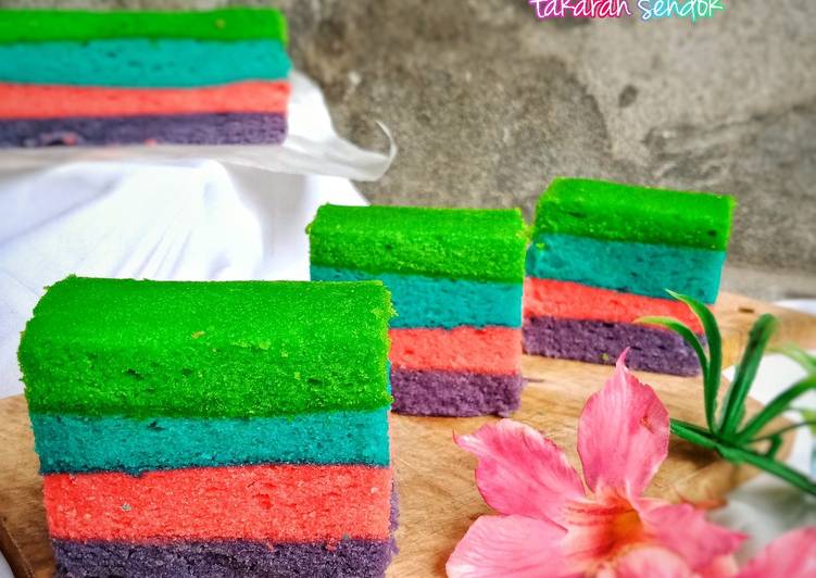 TERUNGKAP! Ternyata Ini Cara Membuat Rainbow Cake (takaran sendok) Gampang Banget