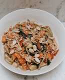 Pasta de espinaca con pollo primavera (vegetales asados y maní) 🌱