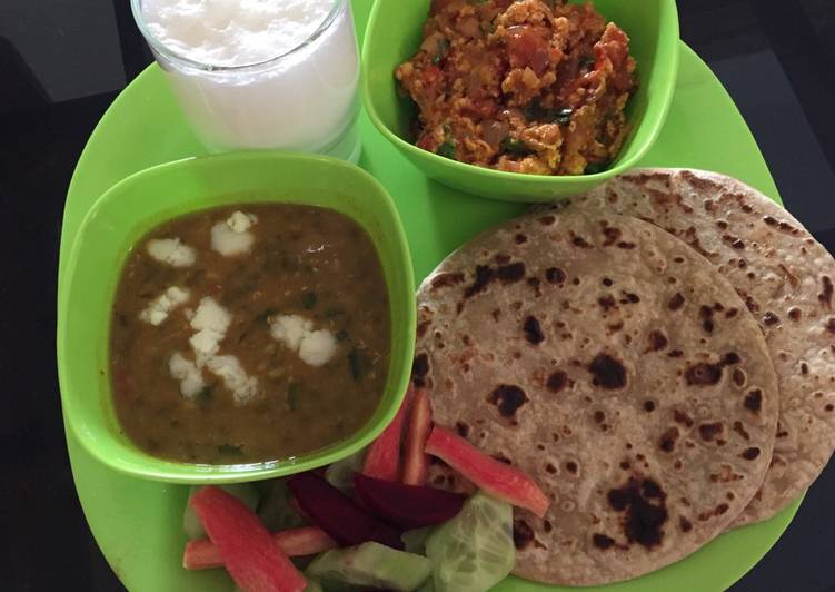 #Lunch
#Paneer Bhurjee with green whole moong dal and chapattis