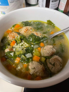 A picture of Italian Wedding Soup.