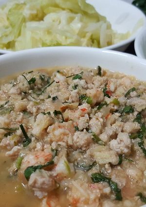 รูปของ #อาหารไทยง่ายๆ น้ำพริก หมู+กุ้ง ลดน้ำหนักกันเต๊อะ ไม่กินข้าววววว