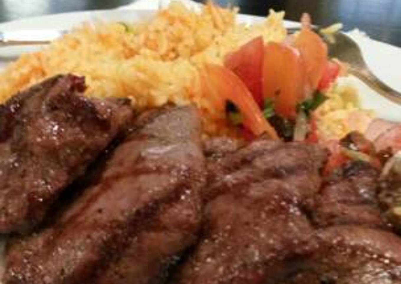 Grilled beef and fried rice