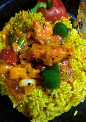 A picture of Methi kadai paneer biryani.