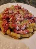 Ziti spezzati alla crema d'orto e pancetta tesa