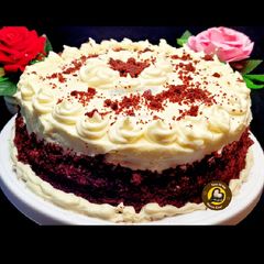 Red Velvet Cake With Vanilla Cream Frosting A picture of Red Velvet Cake With Vanilla Cream Frosting.
