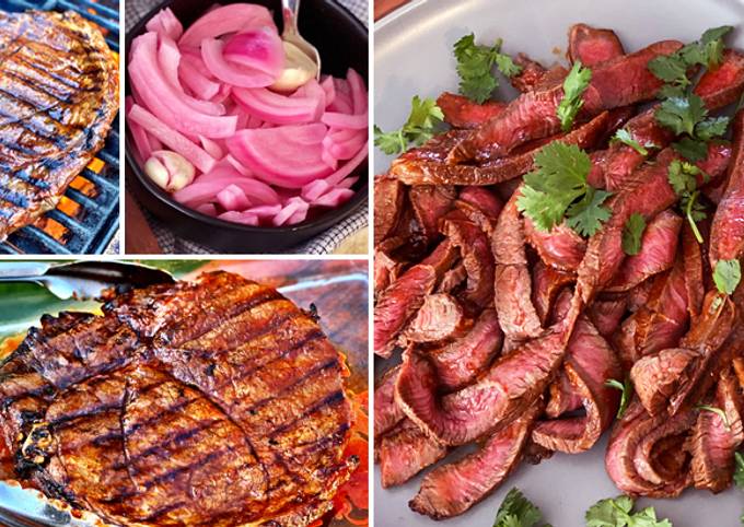 Steps to Make Ultimate Gochujang Marinated and Grilled Wagyu Steak with Pickled Red Onions