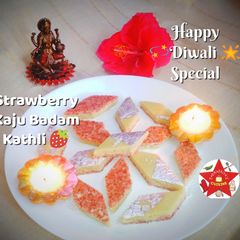 A picture of Strawberry Kaju Badam Kathli.