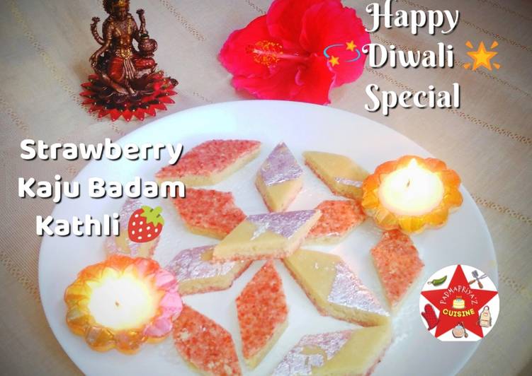 Recipe of Ultimate Strawberry Kaju Badam Kathli