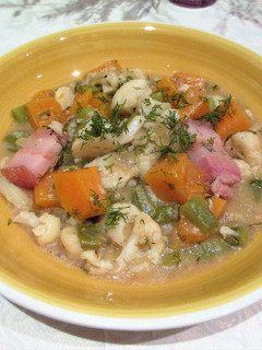 Una foto de Guiso de coliflor con calabaza y beicon ahumado