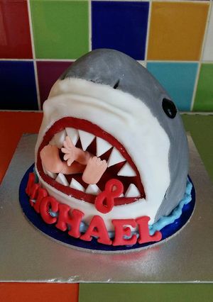 A picture of Vickys Great White Shark Cake.