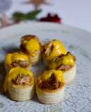 Volovanes rellenos de foie y salsa de mango