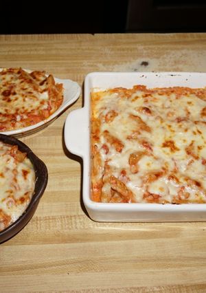 A picture of BAKED MOSTACCIOLI RIGATI PASTA WITH CHEESE, JON STYLE.