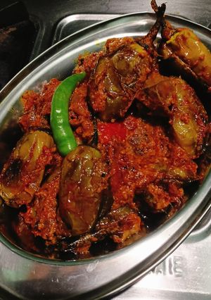 A picture of Rajasthani Stuffed Eggplant.