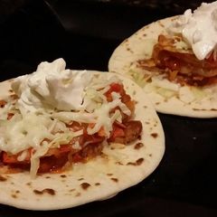A picture of Brad's camarrones a la diablo street tacos.
