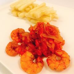 A picture of Yam fries paired with peppered shrimp sauce.