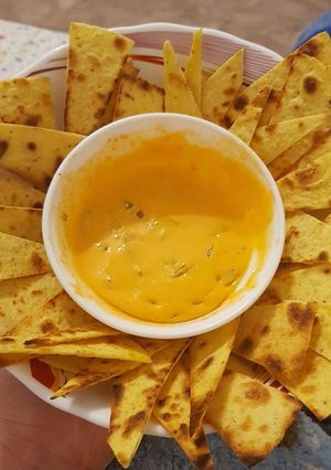 A picture of Corn Nachos with Quick Cheese Dip.
