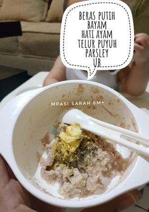 Foto resep Menu mpasi 6m+ beras putih, bayam, hati ayam, telor puyuh