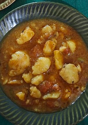 A picture of Aloo Masala Curry/ Aloo Tomato Jhol Without Onion Garlic.