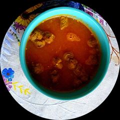 A picture of Classic Tomato soup with Soya Chunks.